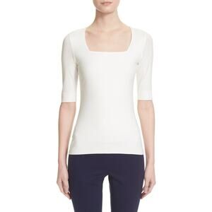 Akris Punto White Cotton Half Sleeve Square Neck Jersey Top 12